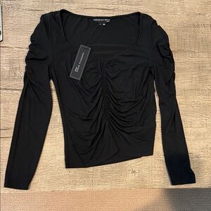 Veronica Beard Black Long Sleeve Ruched Top